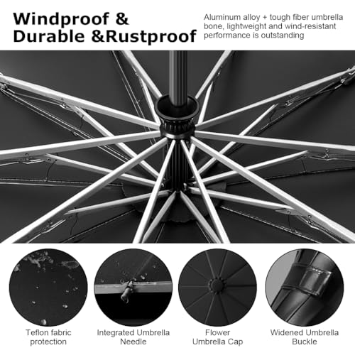 PALAY® Large Umbrella for Men Women with Reflective Strap 50 Inch Automatic Open Close Windproof Travel Folding Reinforced 10 Dual Ribs 99 UV Protection Carabiner Handle Design 3PCS PALAY® Large Umbrella for Men Women with Reflective Strap 50 Inch Automatic Open Close Windproof Travel Folding Reinforced 10 Dual Ribs 99 UV Protection Carabiner Handle Design 3PCS